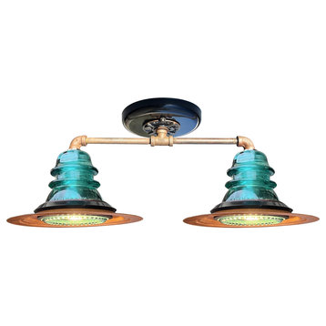 Insulator Light 7" Rusted Metal Hood Ceiling Light, Blue/Green