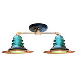 Railroadware - Insulator Light 7" Rusted Metal Hood Ceiling Light, Blue/Green - The perfect upcycled lighting choice for that rustic industrial or modern interior. Insulatorlights are sourced regionally and all made in the USA meeting all NEC Standards and can be tested & UL labeled if needed for inspection at an additional cost. The paired ceiling light comes ready to hang with instructions, canopy, hardware and bulb. Insulatorlights come in a variety insulator colors, shapes, canopy & cord finishes.