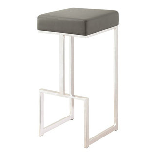 Benzara BM168067 Bar Stool with Upholstered Gray Seat with Chrome