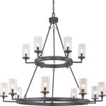 Progress Lighting - Gresham Collection Fifteen-Light Chandelier - A display of substantial style in a fifteen-light chandelier, Gresham Collection's frame was inspired by the elegance of traditional iron structures. Specific attention to forging details creates a distinctive collection for Transitional and Farmhouse interior spaces. Seeded glass shades and a Graphite finish pair together to complete the look.
