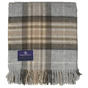 Prince of Scots Highland Tweed Pure New Wool Fluffy Throw, McKellar Tan Plaid