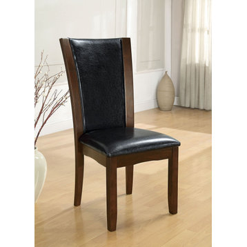 Set of 2 Leatherette Dining Chairs, Dark Cherry and Brown, Standard Height