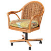 Panama Tilt Swivel Caster Chair In Antique Honey With Holy Mackeral Coral