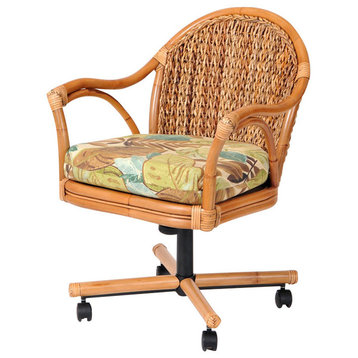 Panama Tilt Swivel Caster Chair In Antique Honey With Seaworld Sky