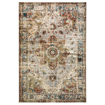 Jonah Distressed Medallion Grey and Rust Area Rug, 5'3"x7'3"