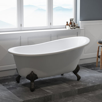 61" Slipper Tub Without Faucet Holes, "Chariton", Oil Rubbed Bronze Feet