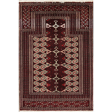 Balouch Geometric Persian Handmade Wool Oriental Traditional Area Rug, 3'9"X2'7"