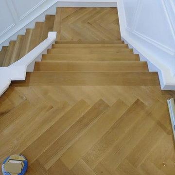 Custom Rifed and Quartered Herringbone Staircase
