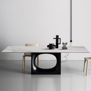 $949.99 63" White and Gold Dining Table Rectangular Stone Tabletop