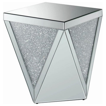 Contemporary End Table, Unique Design With Triangular Base & Square Top, Silver
