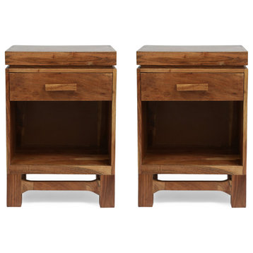 Lindale Boho Handcrafted Acacia Wood Nightstand, Set of 2, Natural