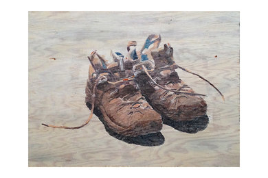 Rustic Wall Art - Hiking Shoes, 28" x 18" On Plywood