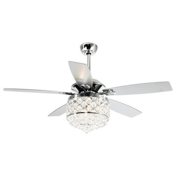 52 Crystal 5-Blade Ceiling Fan With Light, Remote Control, Chrome
