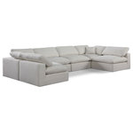 Meridian Furniture - Comfy Upholstered U-Shaped Modular Sectional, Cream, 6-Piece: 4 Armless Chair, 2 Corner Chair, Linen Textured Fabric - Give your space a whole new look with this cream Comfy linen textured fabric sectional. This handsome sectional fits nicely with other items in the Comfy collection and is a versatile seating option designed for adaptability, comfort and style. Wrapped in rich cream durable linen textured fabric upholstery, this sectional offers a plush embrace of overstuffed down feather cushions, carefully crafted to deliver the highest level of comfort. The perfect seat for creating an oasis for relaxation, this sectional has thick foam surrounding its frame for added support and coziness.