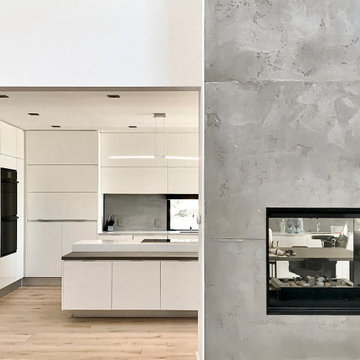 Minimal Modern White + Gray Stone Kitchen: Nobleton, ON