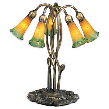 Meyda Lighting 14893 16.5"H Amber/Green Pond Lily 5 LT Accent Lamp