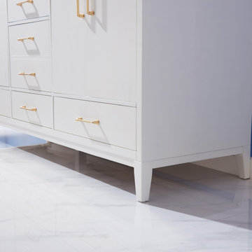 Sutton 72" Double Bathroom Vanity Set in White and Carrara White Marble Countert