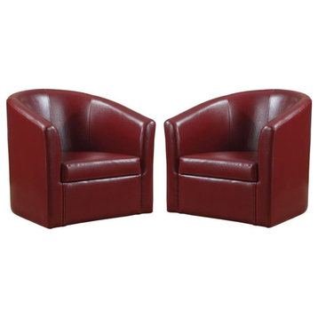 Home Square 2 Piece Faux Leather Swivel Barrel Back Accent Chair Set in Red