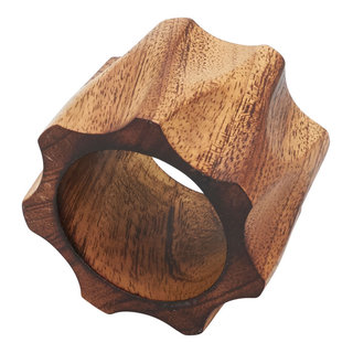 Napkin Rings With Twisted Wood Design (Set of 4) - Brown - Bed