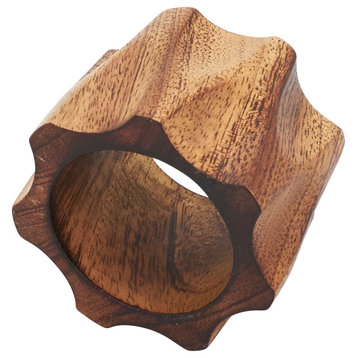 Napkin Rings With Twisted Wood Design (Set of 4), Brown