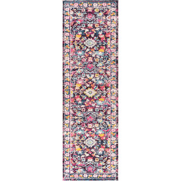 Modern Persian Boho Floral Multi/Purple 2' x 8' Runner Rug