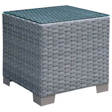 Furniture of America Condor Rattan Glass Top Patio End Table in Gray