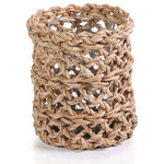 Zodax - 9.5" Tall Seagrass Woven Hurricane Candle Holder, Glass Insert - Add a fresh, natural accent piece to your home using the large Sea Grass Open Weave Hurricane With Glass Insert. This hurricane has a beige sea grass weave and removable glass candleholder. Display it on a coffee table or patio table among beach style decor for a simple, charming look.