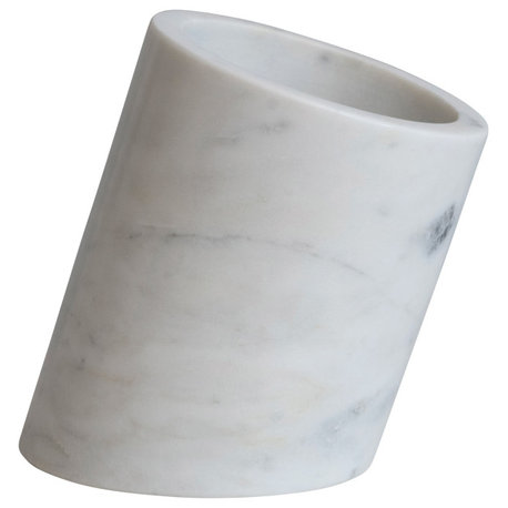 Minimalist Angled Marble Bottle Holder, White