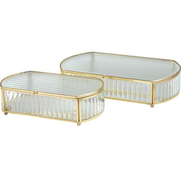 Reeded Glass Oval Box Natural, Small