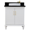 31" Single Vanity, White Finish With Black Galaxy And Round Sink