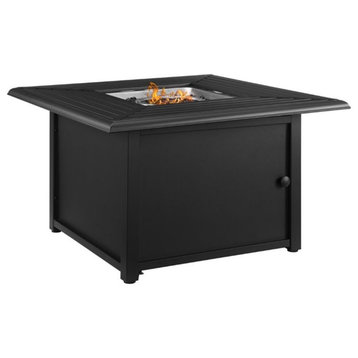 Bowery Hill Transitional Steel Metal Outdoor Fire Table in Black
