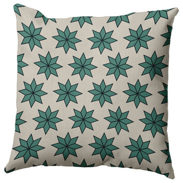 Mint Colored Christmas Stars Christmas Polyester Throw Pillow, 26"x26"