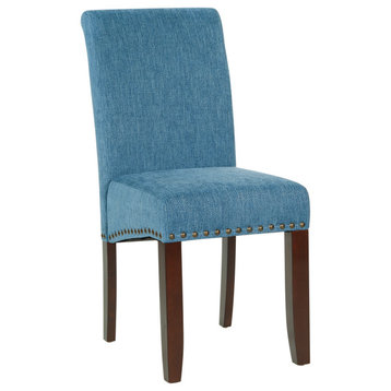 Parsons Dining Chair With Antique Bronze Nail Heads, Navy Fabric
