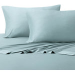 Royal Tradition - Bamboo Cotton Blend Silky Hybrid Sheet Set, Blue, Queen - Experience one of the most luxurious night's sleep with this bamboo-cotton blended sheet set. This excellent 300 thread count sheets are made of 60-Percent bamboo and 40-percent cotton. The combination of bamboo and cotton in the making of the sheets allows for a durable, breathable, and divinely soft feel to the touch sheets. The sateen weave gives these bamboo-cotton blend sheets a silky shine and softness. Possessing ideal temperature regulating properties which makes them the best choice for feel cool in summer and warm in winter. The colors are contemporary, with a new and updated selection of neutral tones. Sizing is generous and our fitted sheets will suit today's thicker mattresses.
