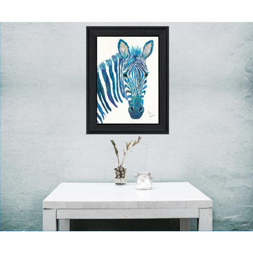 "Blue Zebra" by Lisa Morales, Framed Print, Black Frame