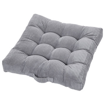 Corduroy Indoor Tufted Floor Pillow Single, Barrett Light Grey