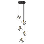 Z-Lite - Vertical Five Light Pendant, Bronze / Olde Brass - A sense of movement and energy are conveyed in the design of this two-tone five-light pendant for your home. It's fashioned in a bronze and olde brass finish with cube-shaped shades hanging at different heights for an electric look and feel that you'll love. It'll add a vibrant dynamic to any dining room foyer living room or entertainment room.