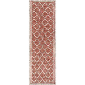 Trebol Moroccan Trellis Textured Weave Indoor/Outdoor, Red/Beige, 2 X 10