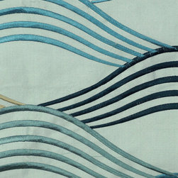 Blue Custom Made Embroidered Dupioni Silk Curtains - Window Treatments