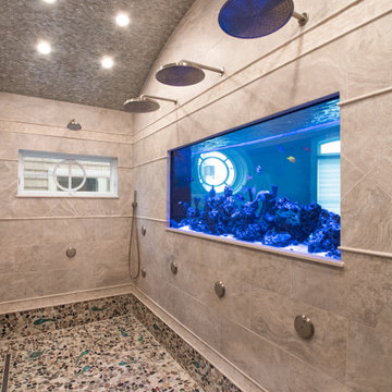 Luxury Shower Aquarium Integrated Into Custom Bathroom Design