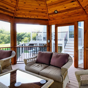 A Multilevel Outdoor Oasis featuring Timbertech Decking and Screened In Gazebo
