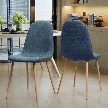 GDF Studio Camden Fabric Dining Chairs With Wood Finished Legs, Set of 2, Muted Blue/Light Walnut