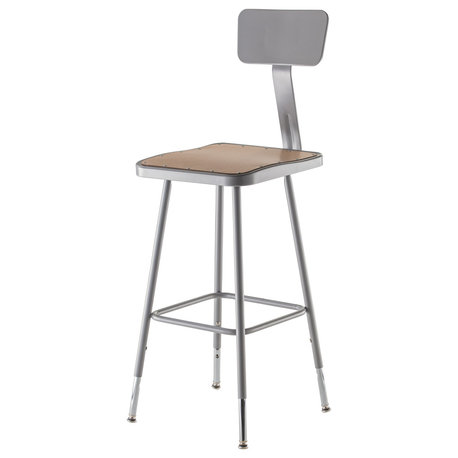 NPS 6300 Series 25-33" Metal Heavy Duty Stool with Backrest in Brown/Gray