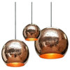 Cascading Copper Globe Drop Chandelier 3-Piece, Polished Copper
