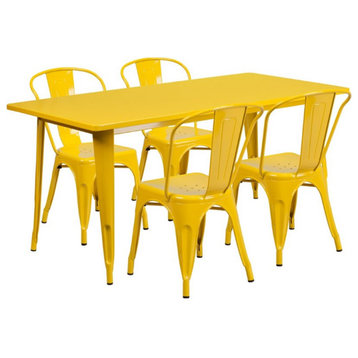 Flash Furniture 5 Piece 31.5" x 63" Metal Dining Set in Yellow