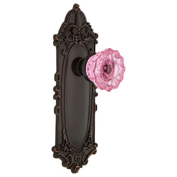 Victorian Plate Passage Crystal Pink Glass Knob, Timeless Bronze