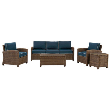 Bradenton 5-Piece Outdoor Wicker Sofa Conversation Set, Cushions Navy