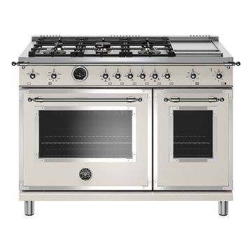 48 inch Dual Fuel Range, 6 Brass Burners and Griddle, Electric Self Clean Oven H