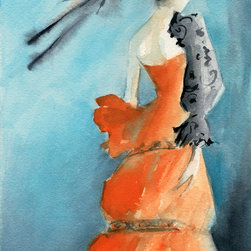 Orange Evening Gown With Black Fashion Illustration - Fine Art Prints