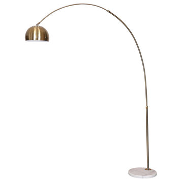 Leisuremod Arco Floor Lamp With White Marble Base and Metal Lamp Shade, Gold